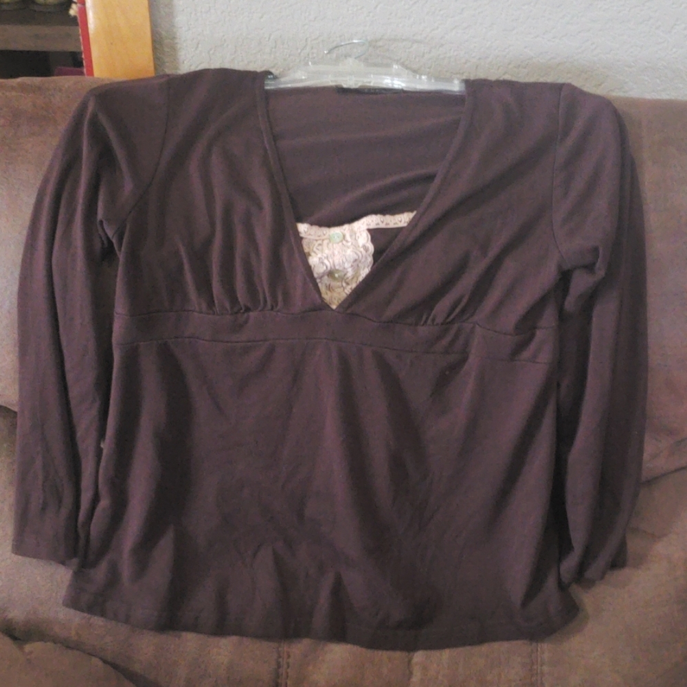 Brown Maternity top with lace insert L